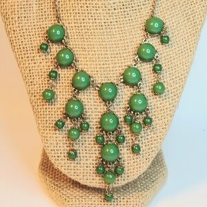 J. Crew Jade Green Bubble Statement Necklace with Gold Tone Chain